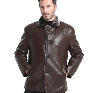 Faux fur lined leather coat